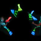 LED Show zwei Jongleure passen 7 leuchtende Keulen